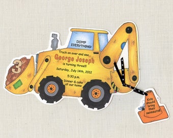 Digital Invite - Under Construction - Bulldozer - Boy - Birthday - Invitations - Party - Personalized -Zone - Backhoe - Tractor - Digger