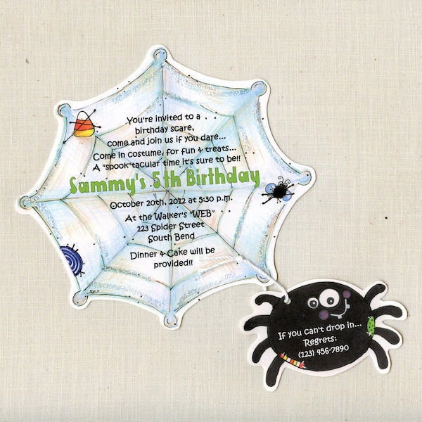 Personalized and Handcut Invitations - Halloween Party Invitations - Birthday Party - Spider Web - Halloween Birthday - Set of 40