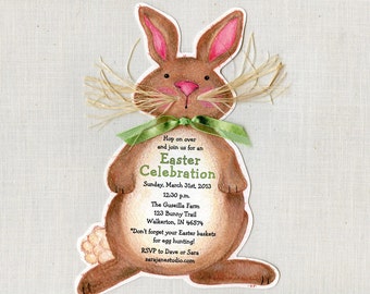 10 Easter - Birthday - Bunny - Party - Invitations - Handcut - Rabbit - Brown Bunny - Invite - Artfully Invited - Printed - FREE SHIPPING