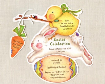 10 Easter - Bunny - Chick - Invitations - Birthday - Party - Personalized -  Chick - Egg Hunt - Sara Jane - Artfully Invited - FREE SHIPPING