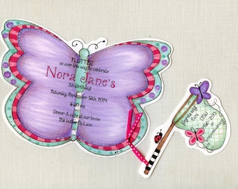 25 Purple Butterfly Happy Birthday Invitations - Spring - Girl - Butterfly Net - Personalized - Printed - Sara Jane - Artfully Invited