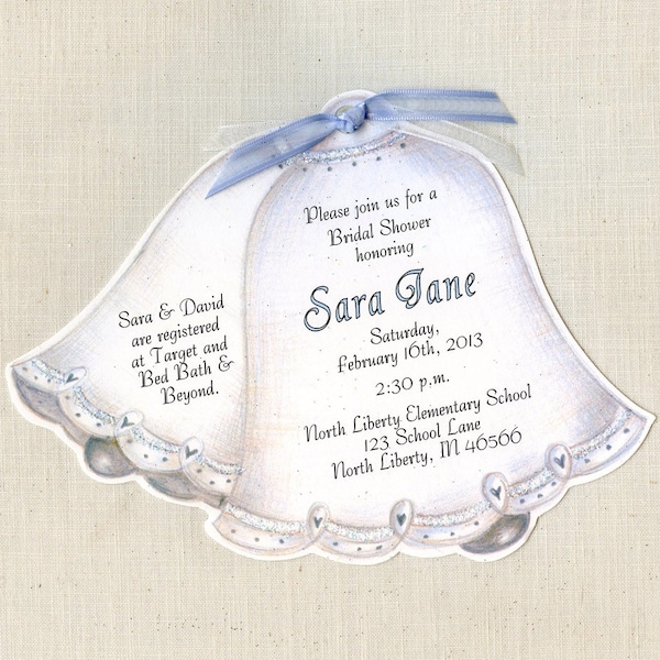 Personalized and Handcut Invitations - Bridal Shower Party Invitations - Wedding Bell Invitations - Set of 10