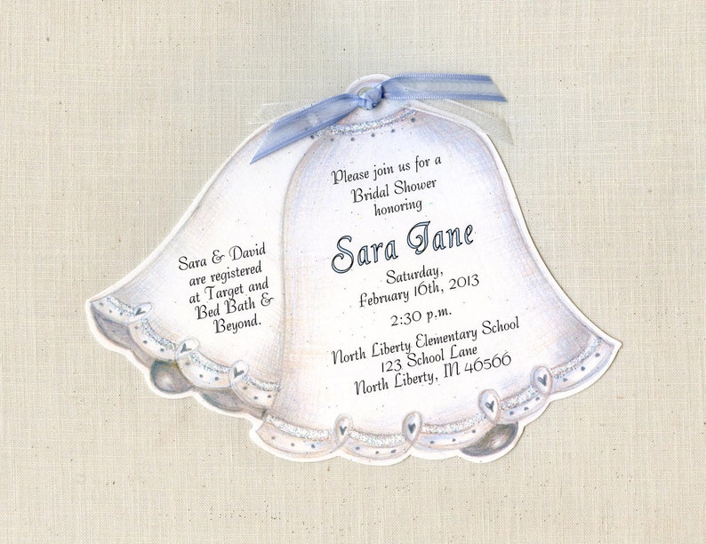 Personalized and Handcut Invitations Bridal Shower Party Invitations Wedding Bell Invitations Set of 10 image 1