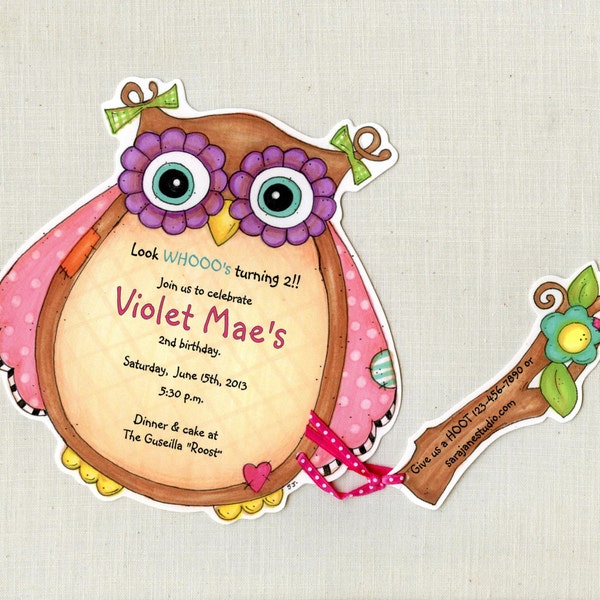 Personalized and Handcut Invitations - Birthday Party Invitations - Owl Birthday Invitation - Set of 40