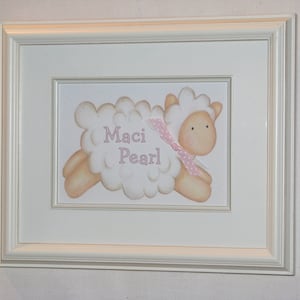 Baby Lamb Children's Wall Art Nursery Room Decoration 5x7 print Baby Shower Gift Personalized Sara Jane FREE SHIPPING image 1