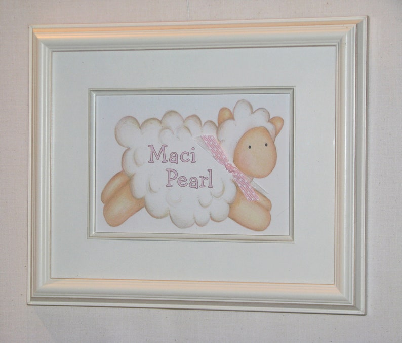 Baby Lamb Children's Wall Art Nursery Room Decoration 5x7 print Baby Shower Gift Personalized Sara Jane FREE SHIPPING image 1