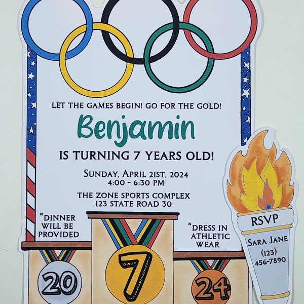 10 Olympic - Birthday Party Invitations - sports- games-Personalized - Printed - Handcut - Summer - Party - Artfully Invited