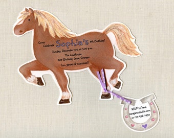 Personalized and Handcut Invitations - Birthday Party Invitations - Horse Pony Birthday Party - Set of 30