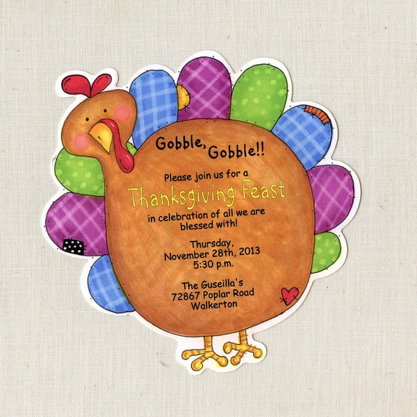 10 Turkey - Thanksgiving Party Invitations - Birthday Party - Fall Party - Personalized - Printed - Sara Jane - Artfully Invited