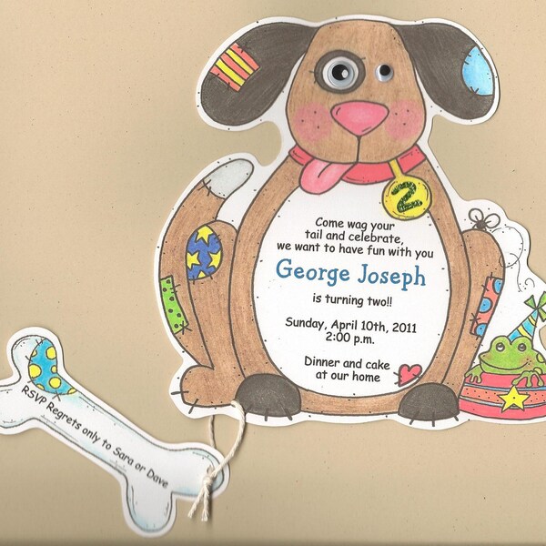 20 Boy Birthday - Dog Themed Party Invitations - Handcut and Personalized
