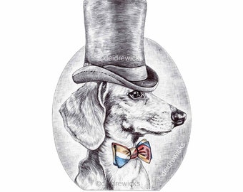 Keep it Classy Dog - Print of a Ballpoint Pen Drawing of a Fancy Dachshund