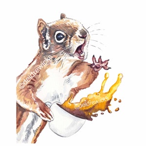 Coffee Red Squirrel Watercolour Painting - The Disaster Print