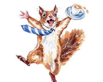 Funny Squirrel Watercolour Painting The Coffee Effect