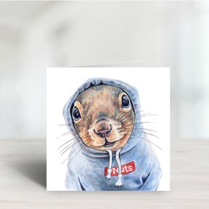Carte de voeux vierge Écureuil portant un sweat à capuche