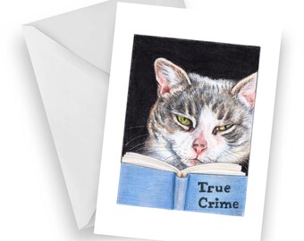 True Crime Tabby Cat Blank Greeting Card