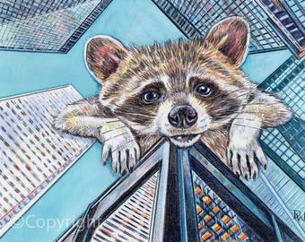Giant Raccoon in Downtown TO Cityscape Fine Art Print