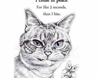 Peace Cat Ballpoint Pen Drawing - Funny Siamese Cat Art Print