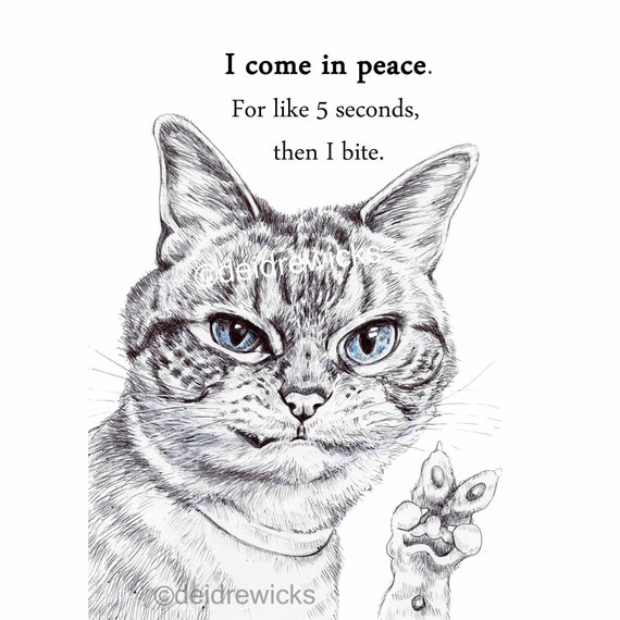 Disegno a penna a sfera Peace Cat Divertente gatto siamese Stampa