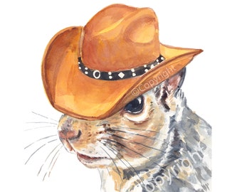 Cowboy Squirrel Watercolour Painting Print