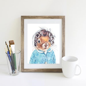 Granny Style Watercolour Painting of a Squirrel Wearing Hair Curlers and a House Coat image 5