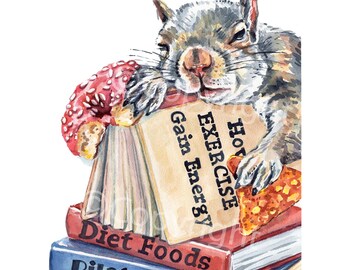 Squirrel Napping on Books Watercolour Painting - How To Exercise