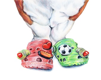 Basset Hound Dog Wearing Ugly Shoes Fine Art Print