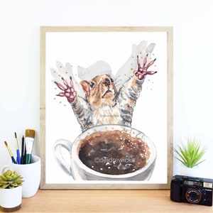 Red Squirrel Watercolour Painting Black Magic Coffee Art Print image 4
