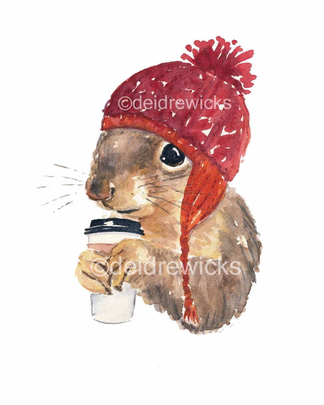 Scoiattolo del caffè stampa di pittura ad acquerello, scoiattolo