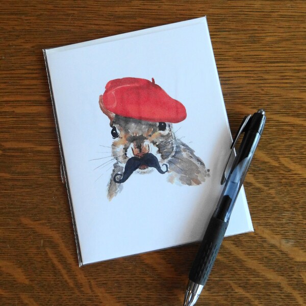 Squirrel Card, Greeting Card, Blank Card, Squirrel Watercolour, French Squirrel, Papergoods