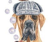Original Great Dane Watercolor Painting - 11x14 Painting, Sherlock Holmes, Bubbles, Dog Watercolour