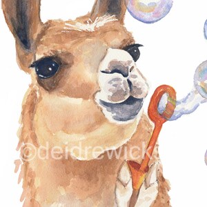 Llama Painting Watercolor Fine Art PRINT Soap Bubbles, Llama Watercolour, Nursery Art, Llama Lover Gift image 4