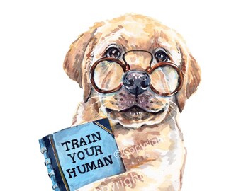 Lab Puppy Dog Watercolour Painting - Train Your Human
