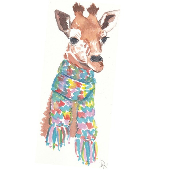 Giraffe Watercolor Painting - Original Art, Scarf, Animal Illustration
