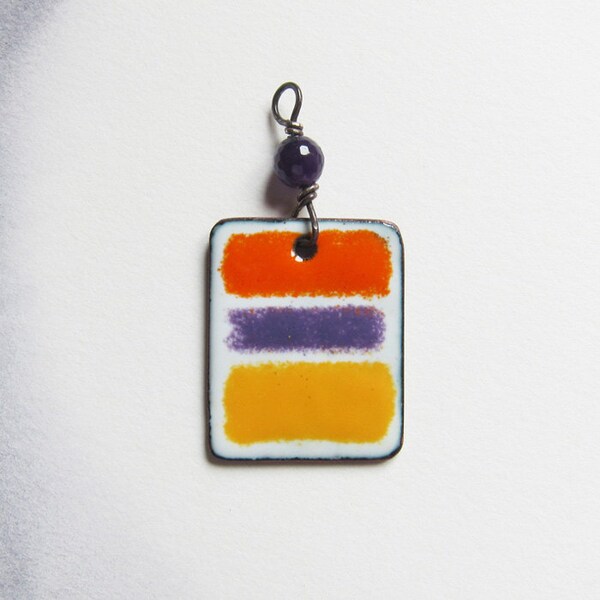 Handmade artisan jewelry supplies Art pendant Orange purple enamel finding Color blocked pendant