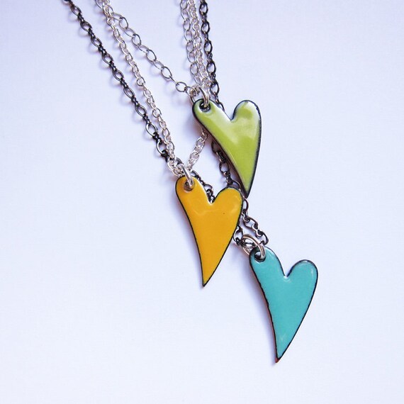 Items similar to Hearts multistrand necklace Layered enamel multi