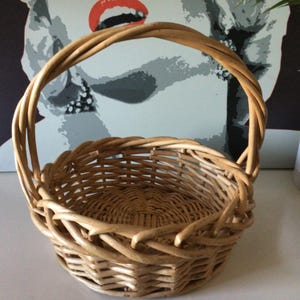 Vintage Woven Rattan Harvest Gathering Basket With Handle Natural Rustic Farmhouse Decor Or Storage Cottagecore