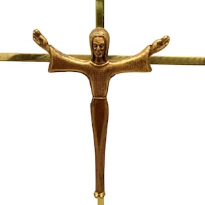 Vintage Brass Crucifix Cross Detailed Christ Figure Wall Hanging MCM