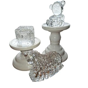 Waterford Crystal Bear Block Rocking Horse Figurines Baby Gift Set Keepsakes