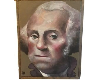 George Washington Oil Painting on Canvas: Signed & Framed (15.5" x 12")