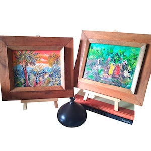 Vtg 2 Original Oil Paintings Haitian Folk Art F. Dominique & Other Artist Framed