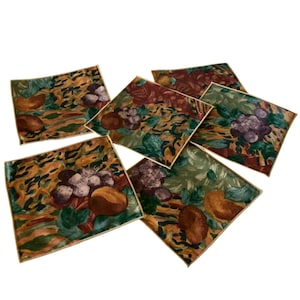 Vintage Set Of 6 John Matouk Fruit Themed Cocktail Napkins Bold Mustard Green Purple Prints 8&quot; X 8&quot;
