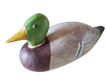 VTG Hand-Carved Painted Wood Mallard Duck Hunting Decoy by James Casalere 17"