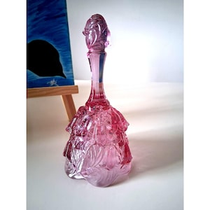 Vintage Fenton Art Glass Pink Bell With Floral Design