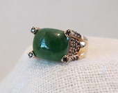 Faux Jade Sterling Silver with Gold Vermeil Ring SZ 7