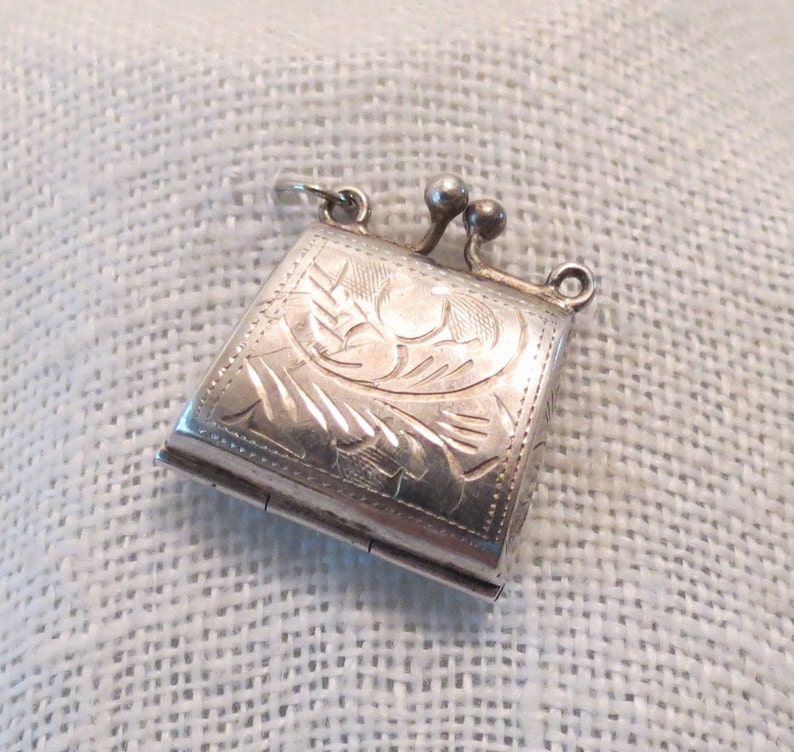 Etched Purse Locket 3D Sterling Silver Charm Pendant