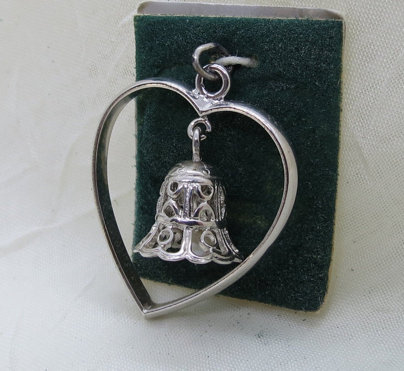 Ornate Dangling Bell in Heart Sterling Silver Charm by Etsy