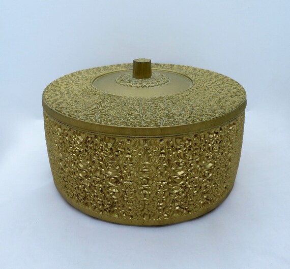 Midcentury Ornate Gold Storage Box by Creative Container Etsy