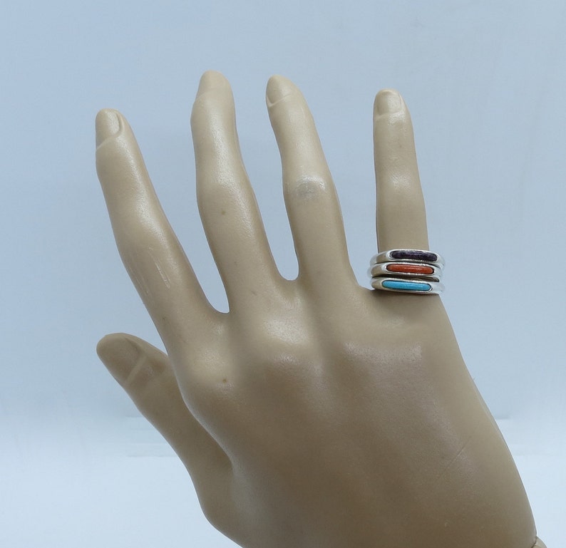 Carolyn Pollack Plain Charoite Turquoise /& Coral Mosaic Sterling Silver Stack Rings SZ 6