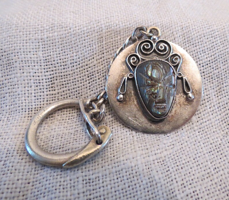 Tribal Face Sterling Silver Key Chain