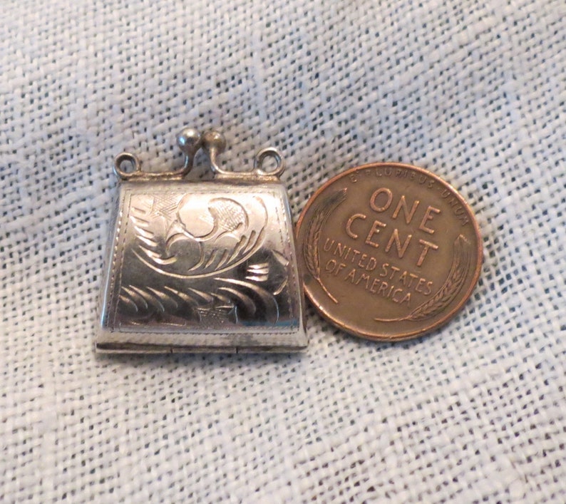 Etched Purse Locket 3D Sterling Silver Charm Pendant
